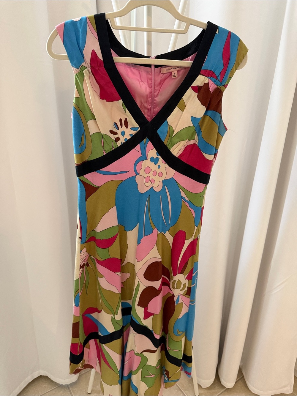 Vibrant Floral Maxi Dress with Black Trim
